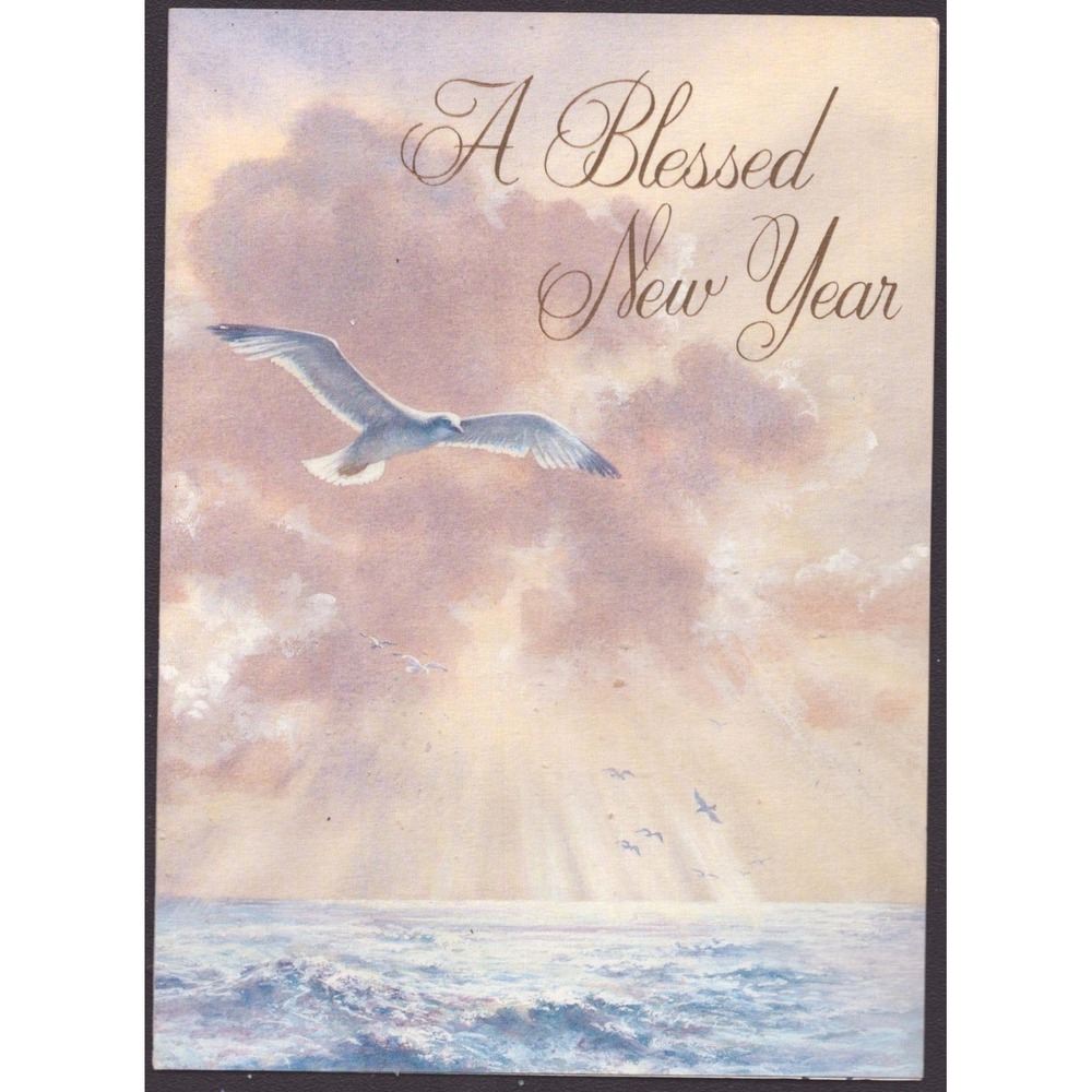 Vintage 1987 New Year Greeting Card Seagull Ocean Barton-Cotton Used